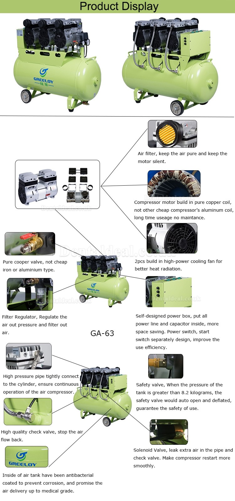 Greeloy GA-63XY 90L Dental Air Compressor with Drier and Silent Cabinet Greeloy GA-63XY 90L Dental Air Compressor with Drier and Silent Cabinet