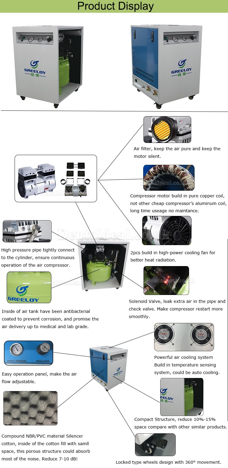 Greeloy® GA-81XY Dental Oilless Air Compressor With Drier and Silent Cabinet Greeloy® GA-81XY Dental Oilless Air Compressor With Drier and Silent Cabinet