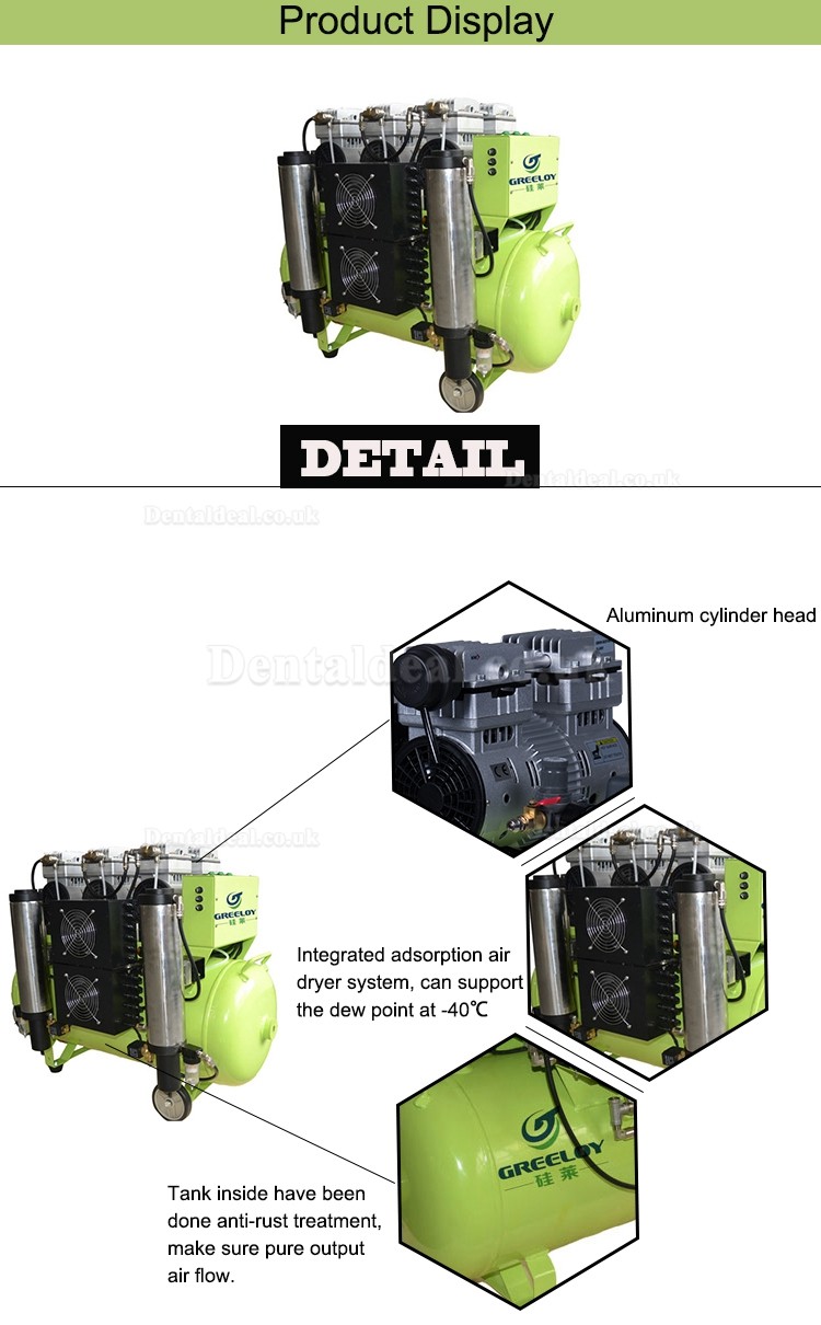 Greeloy® GA-83Y Dental Oilless Air Compressor Oil Free with Drier Greeloy® GA-83Y Dental Oilless Air Compressor Oil Free with Drier