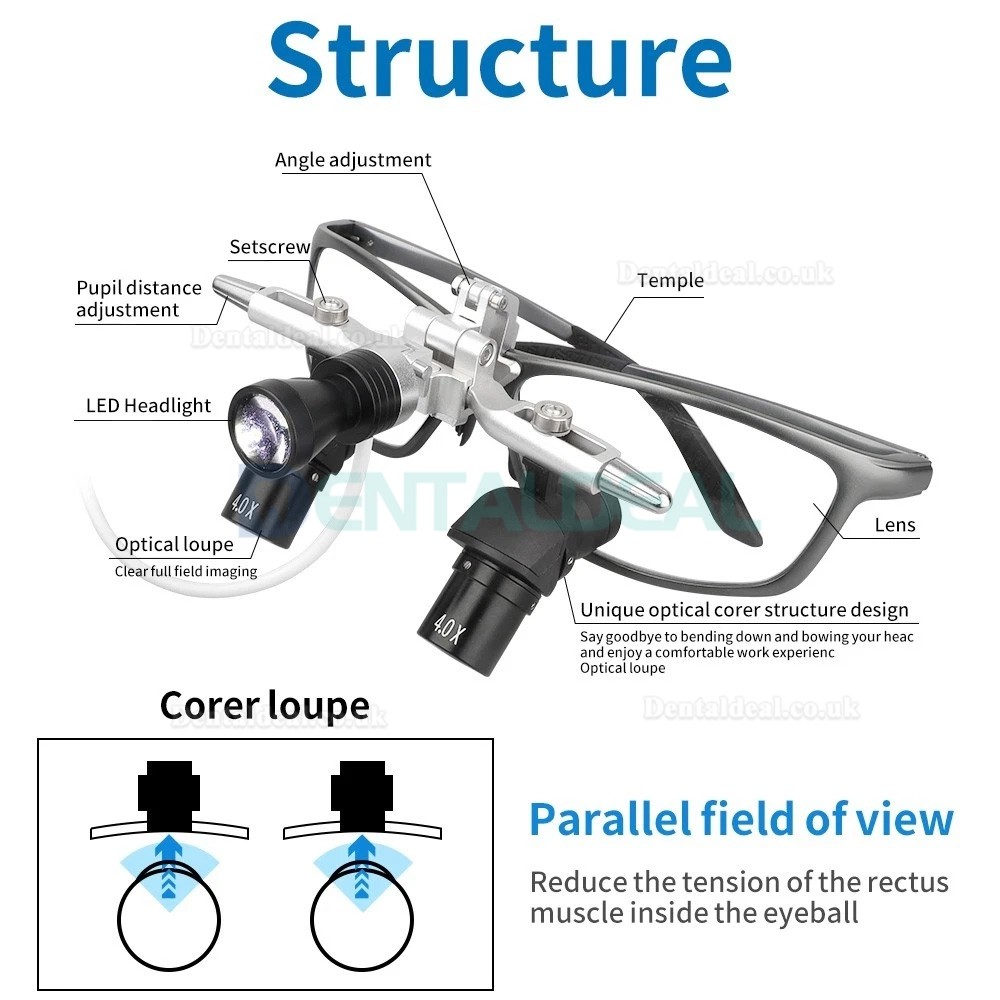 4.0X/ 5.0X /6.0X  350-450mm Flip-Up Ergonomic Dental 48° Ergo Loupe with 5W Headlight