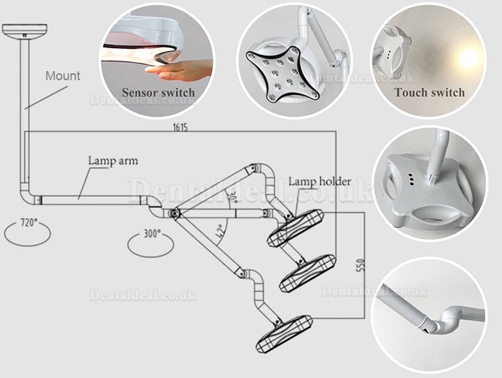 Micare JD1700 Ceiling Mounted Dental LED Light Examination Lamp Shadowless Exam Operatory Light