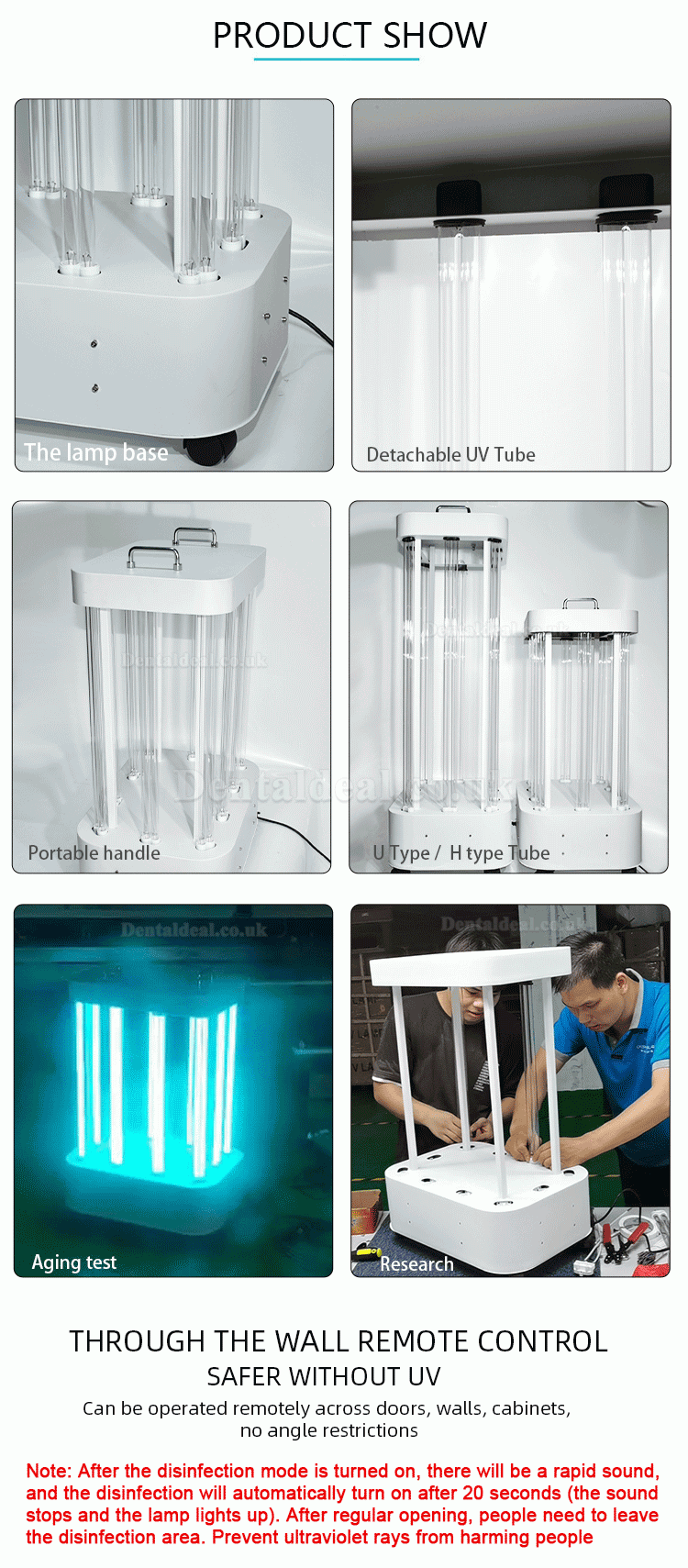 1500W Large Space UV Room Disinfection Lamp Mobile UVC Light Sterilizer for Factory Hospital