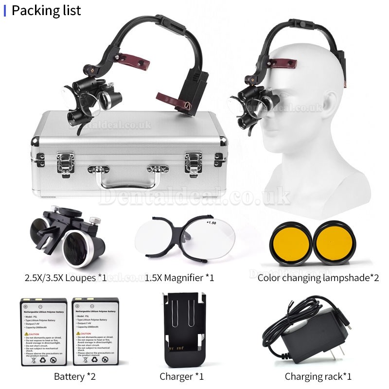 2.5X/3.5X Headband Dental Binocular Loupes with 5W LED Head Light Headlamp 2.5X/3.5X Headband Dental Binocular Loupes with 5W LED Head Light Headlamp