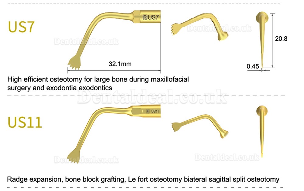 1Pcs Dental Piezosurgery Tips US1 US1L US1R US2 US3 US4 US5 US6 US7 US11 US12 Fit Mectron Woodpecker