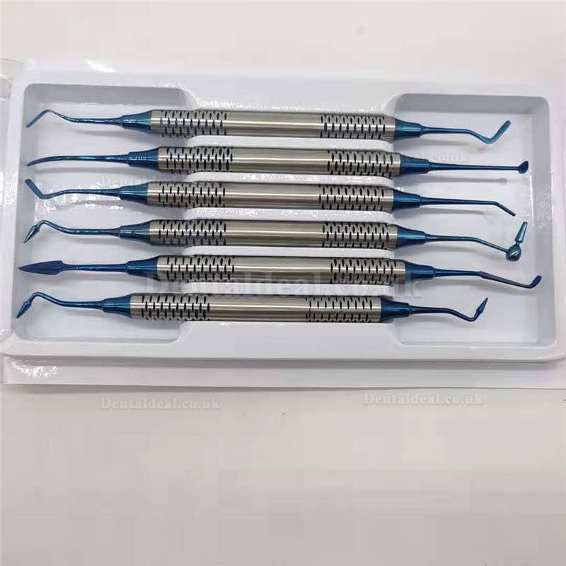 6Pcs Dental Composite Resin Filling Spatula Titanium Plated Head Resin Filler Set Thick Handle Kit