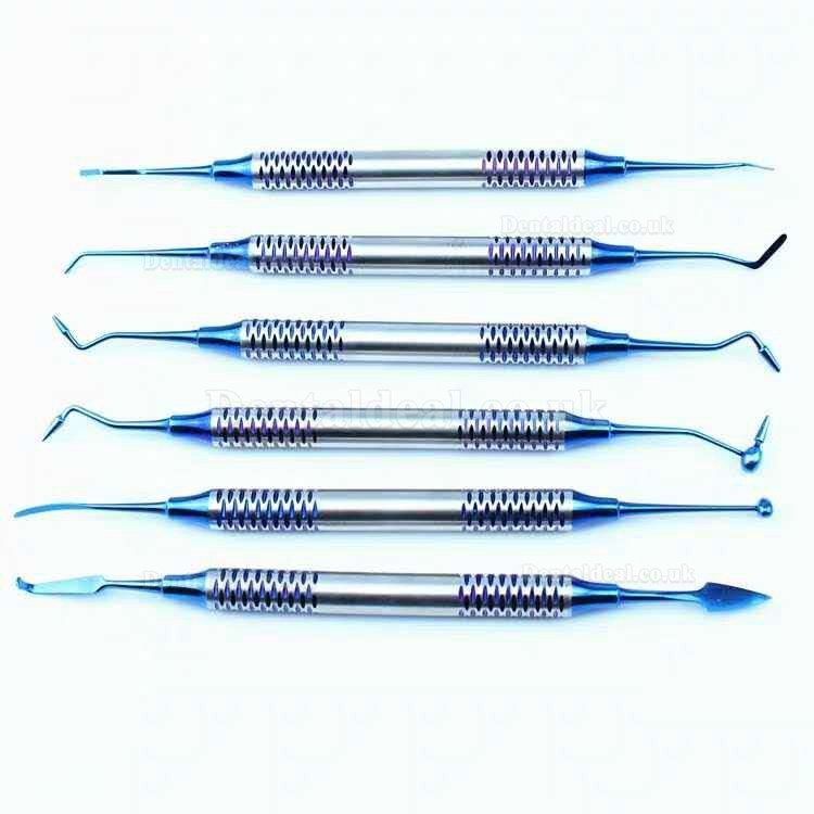 6Pcs Dental Composite Resin Filling Spatula Titanium Plated Head Resin Filler Set Thick Handle Kit