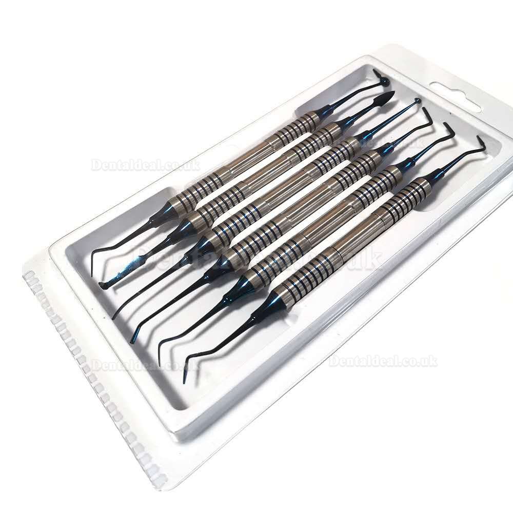 6Pcs Dental Composite Resin Filling Spatula Titanium Plated Head Resin Filler Set Thick Handle Kit