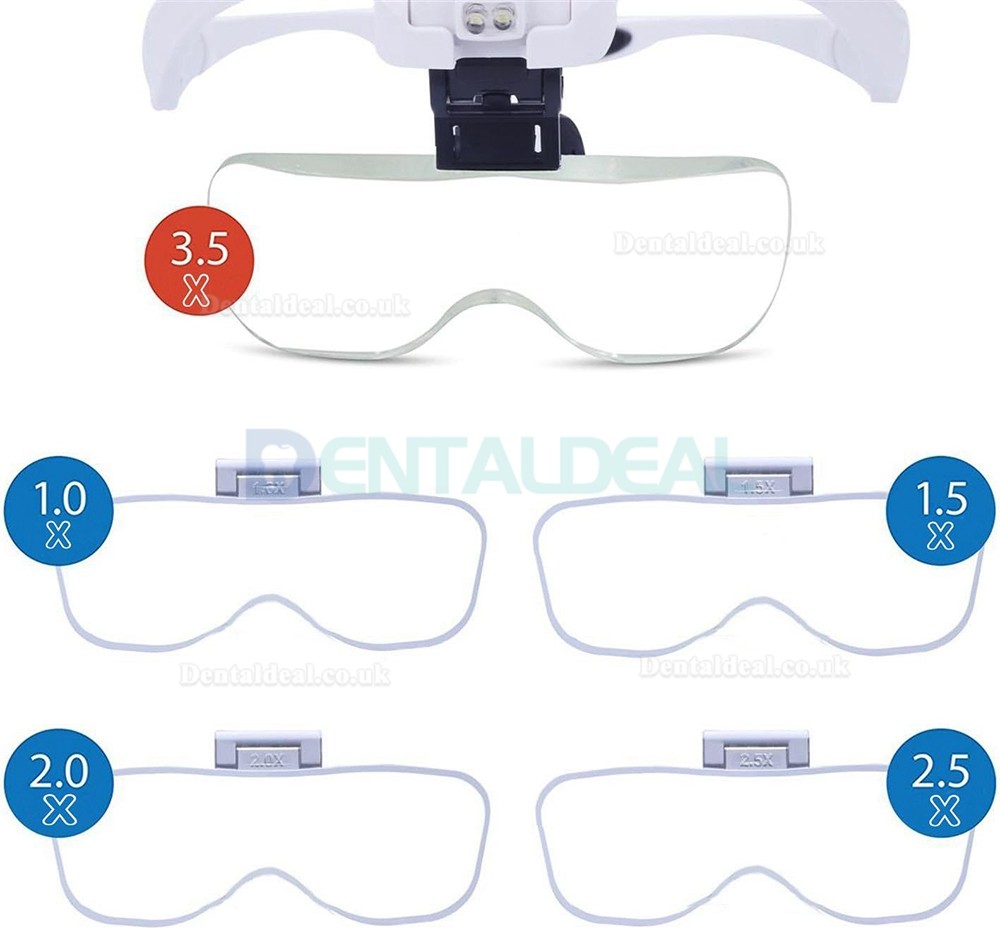 5 Lens Dental Loupes Headlight Dentist Binocular Glasses Magnifier with LED HeadLight