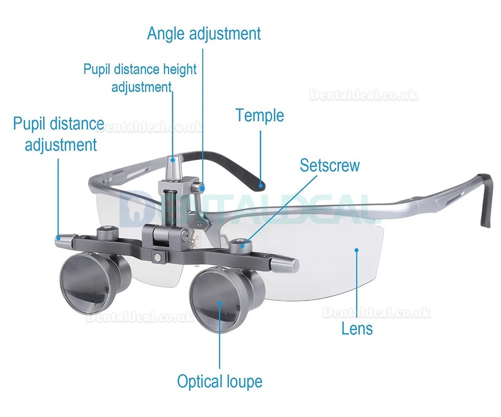 DY-118 2.5X450mm Aluminum Frame Dental Surgical Loupe Adjustable Pupil Distance